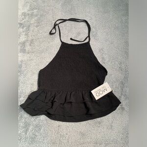NWT Mod on trend smocked Black Halter Top medium